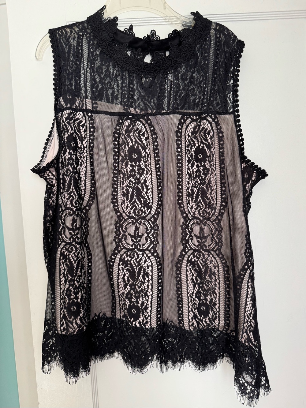 Women's Black Lace Overlay Sleeveless Top